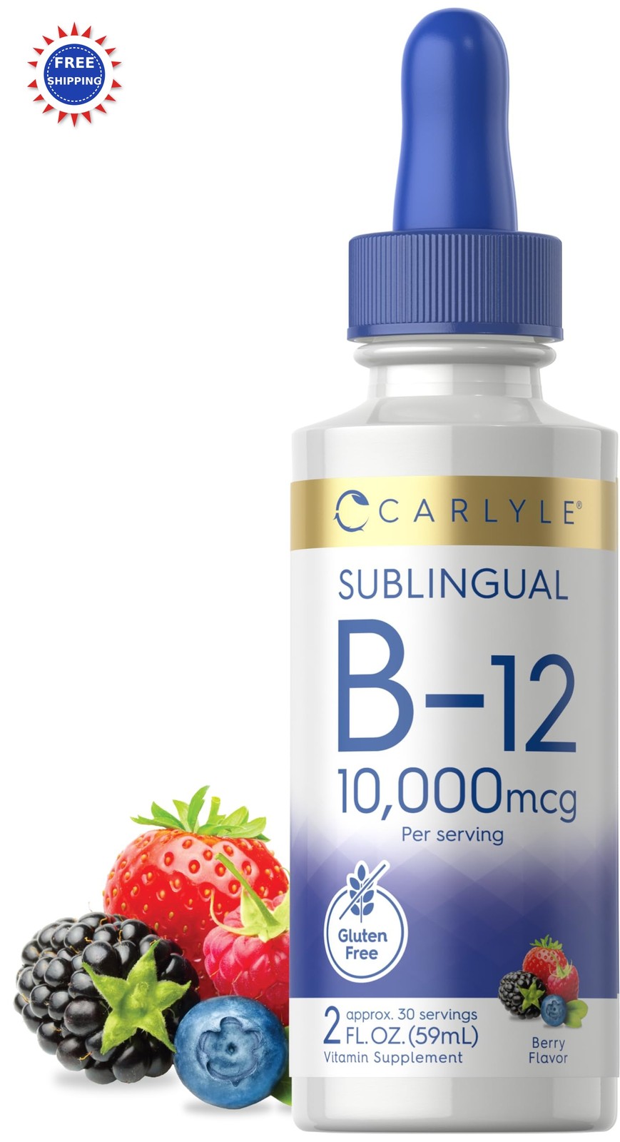 Vitamin B12 Sublingual Liquid Drops 10 000mcg 2 fl oz Vegetarian Non GMO Gluten
