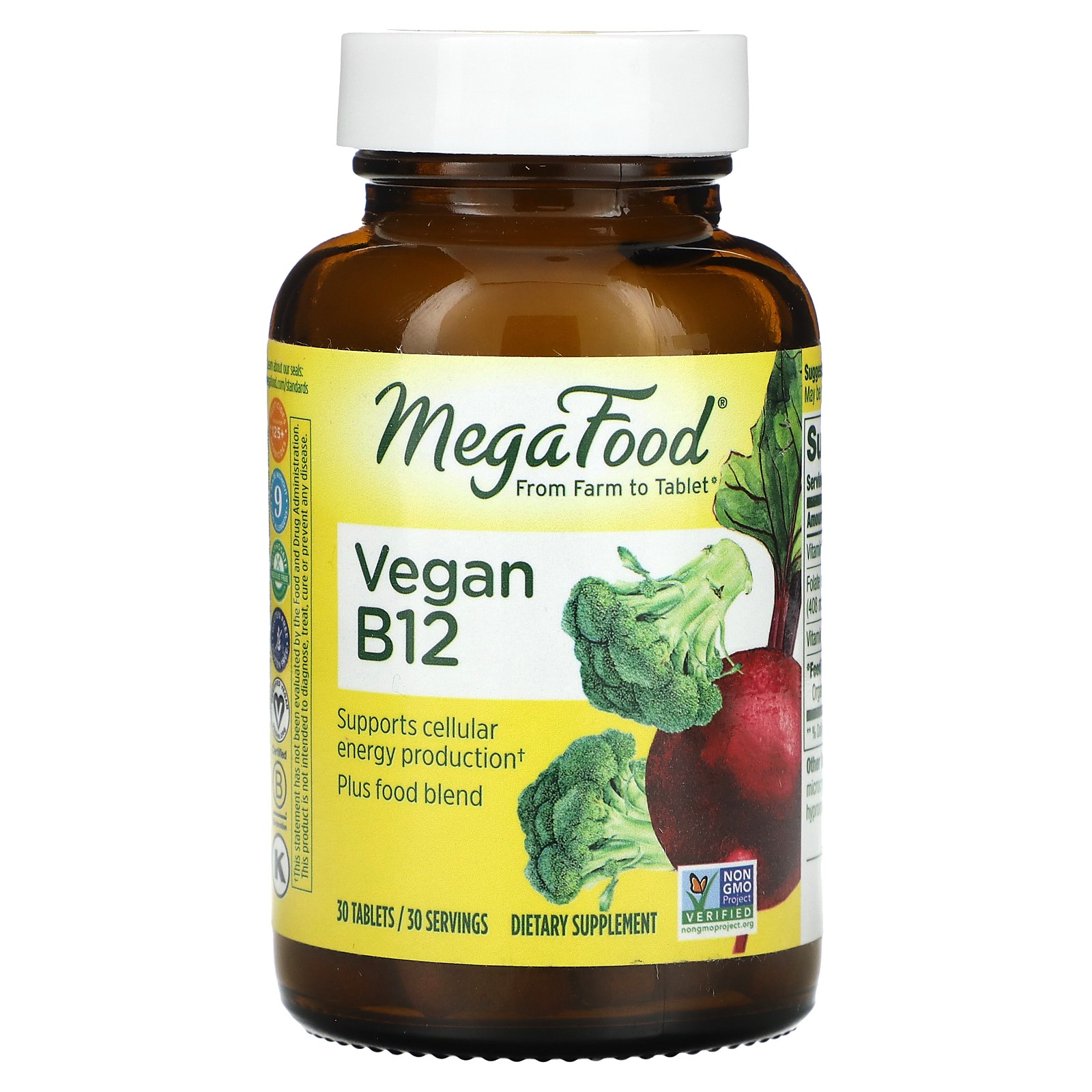 MegaFood Vegan B12 30 Tablets Dairy-Free, Gluten-Free, Soy-Free, Vegan, Whole
