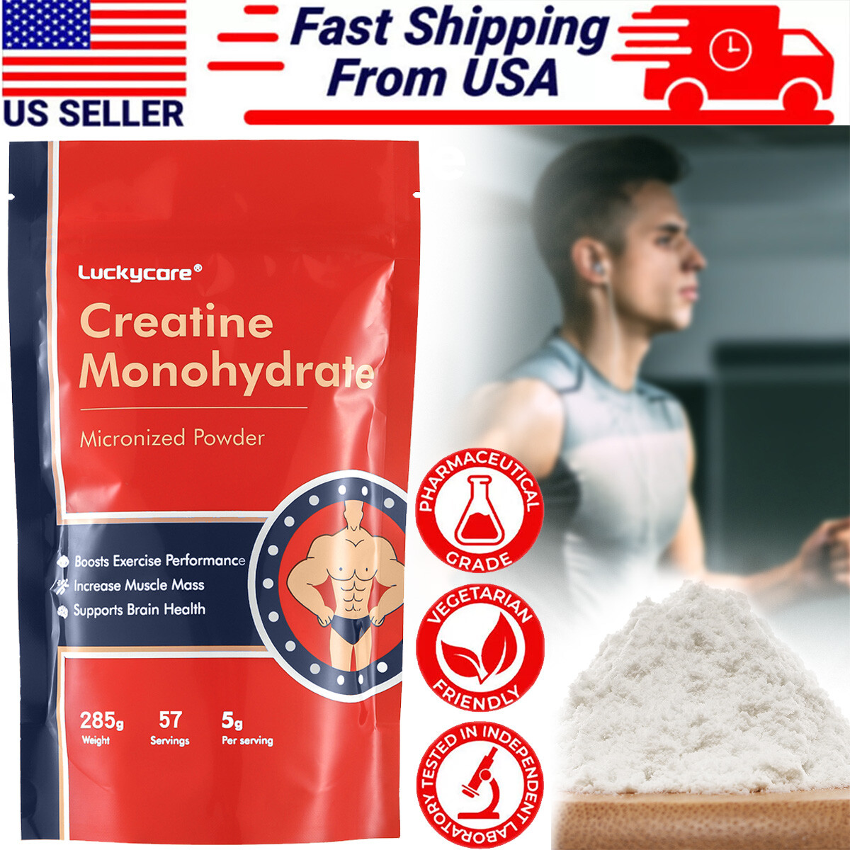 10oz Fitness Creatine Monohydrate Powder Unflavored Supports Muscle Energy