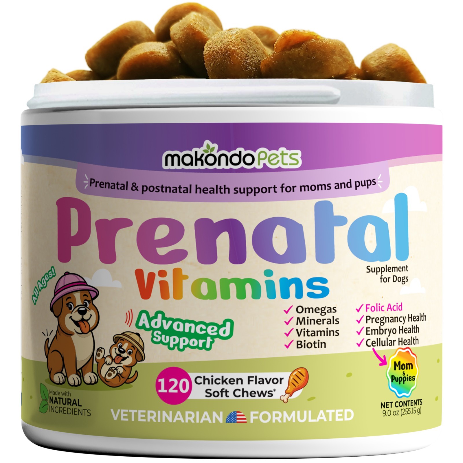 Dog Prenatal Vitamins – 120 Soft Chews – Pregnancy & Puppy Supplement