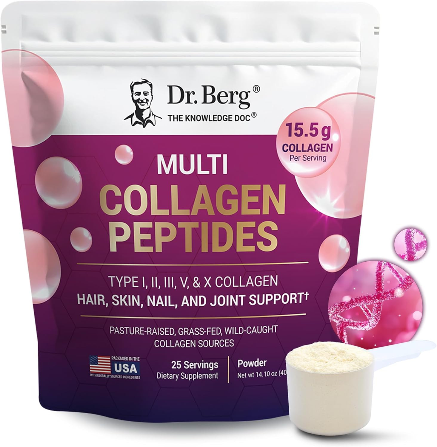 Dr. Berg Multi Collagen Peptides Powder Types I, II, III, V, X – Unflavored Coll