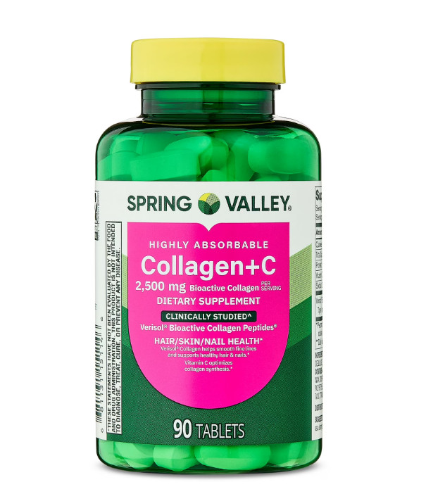 Spring Valley Highly Absorbable Collagen + C Tablets – 2,500 mg (90 Count)