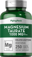 Magnesium Taurate | 1000mg | 250 Caplets | Vegetarian, Non-GMO | by Piping Rock