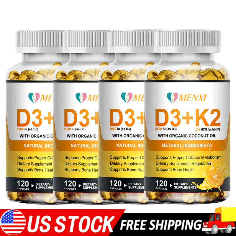Vitamin D3+K2 (MK-7) 5000IU 200mcg -120 Capsules- Immune Support Wellness Caps