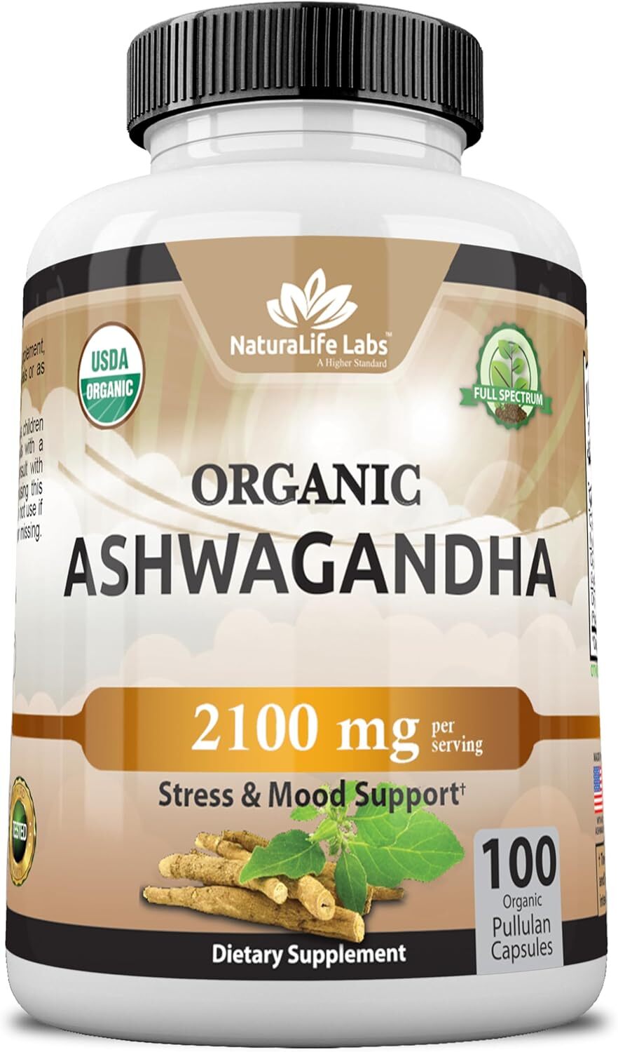 Organic Ashwagandha 2,100 mg – 100 Veggie Capsules Pure 100 Count (Pack of 1)