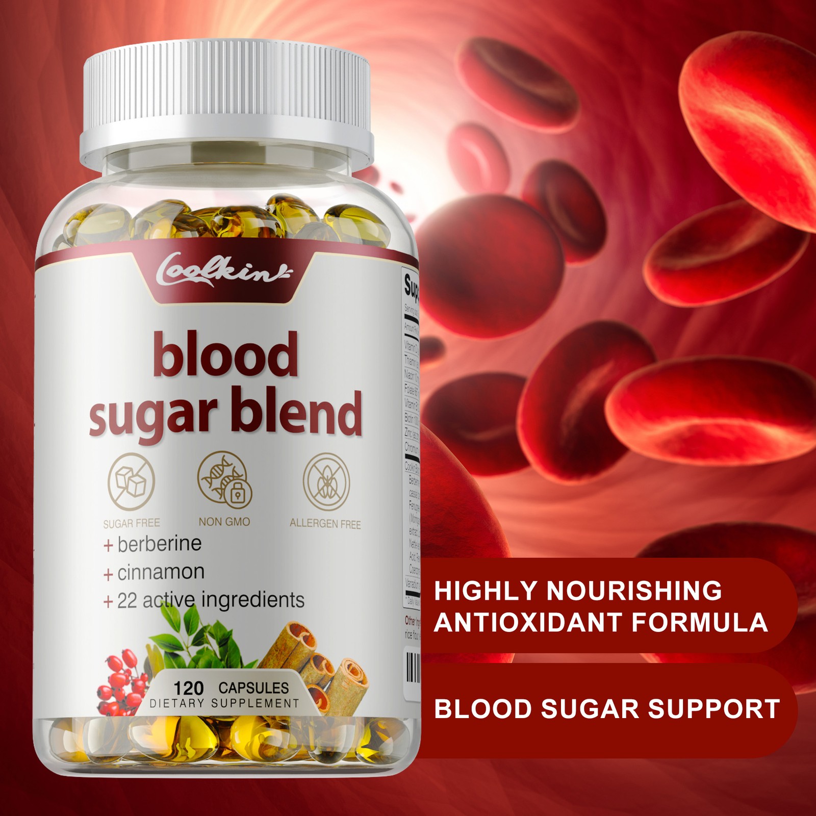 Blood Sugar Blend – Berberine HCL,Cinnamon,CoQ10,Ashwagandha, Bitter Melon