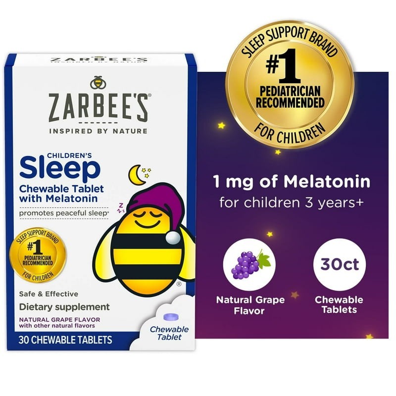 Zarbee’s Children’s Sleep 1 mg Melatonin Chewable Tablets, Natural Grape, 30 Ct