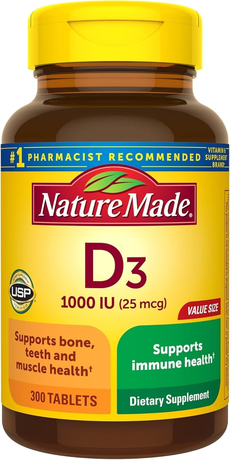 Nature Made Vitamin D3 1000 IU 300 Count Tablets Bone Teeth Immune Health