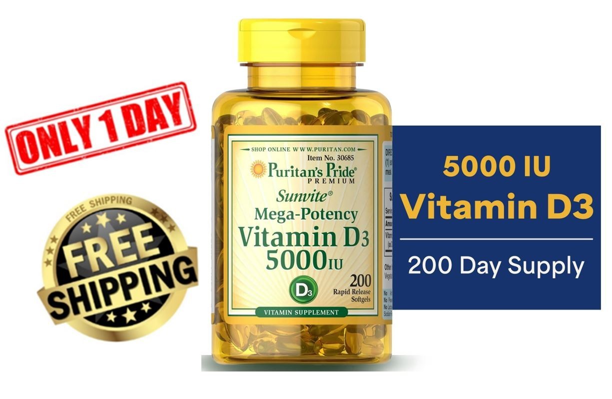 Puritan’s Pride Vitamin D3 Soft Capsules, 5000IU, 200 Capsules