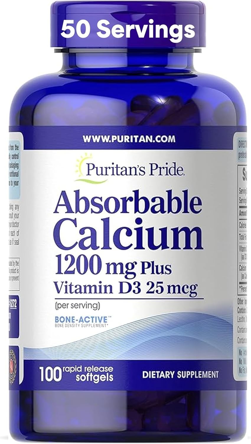 Puritan’s Pride Absorbable Calcium 1200 mg Plus Vitamin D3 25mcg 1000 IU With Bo