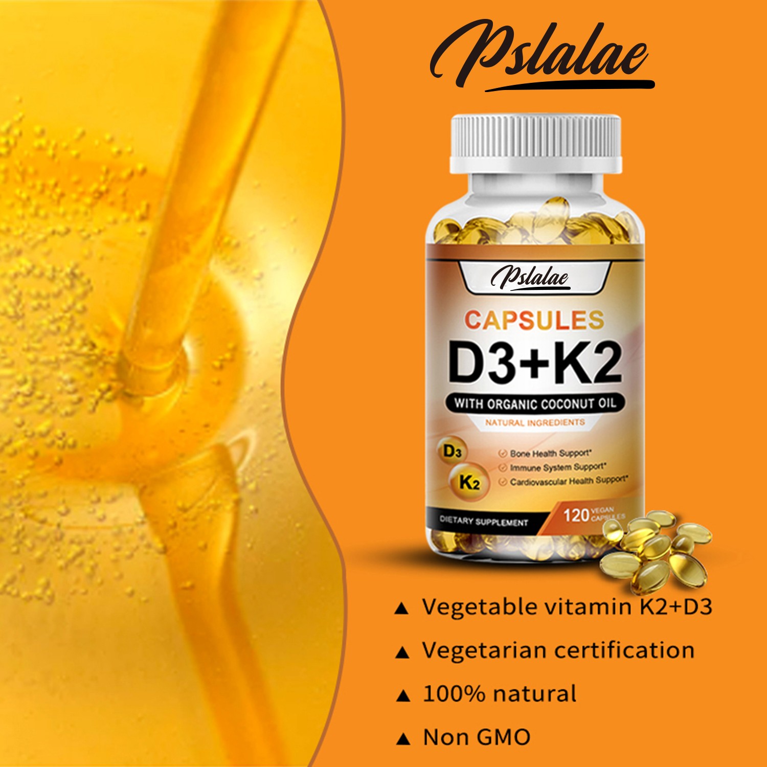 Vitamin D3 + K2 Capsules – Immune & Bone Support,Heart Health-Vitamin Supplement