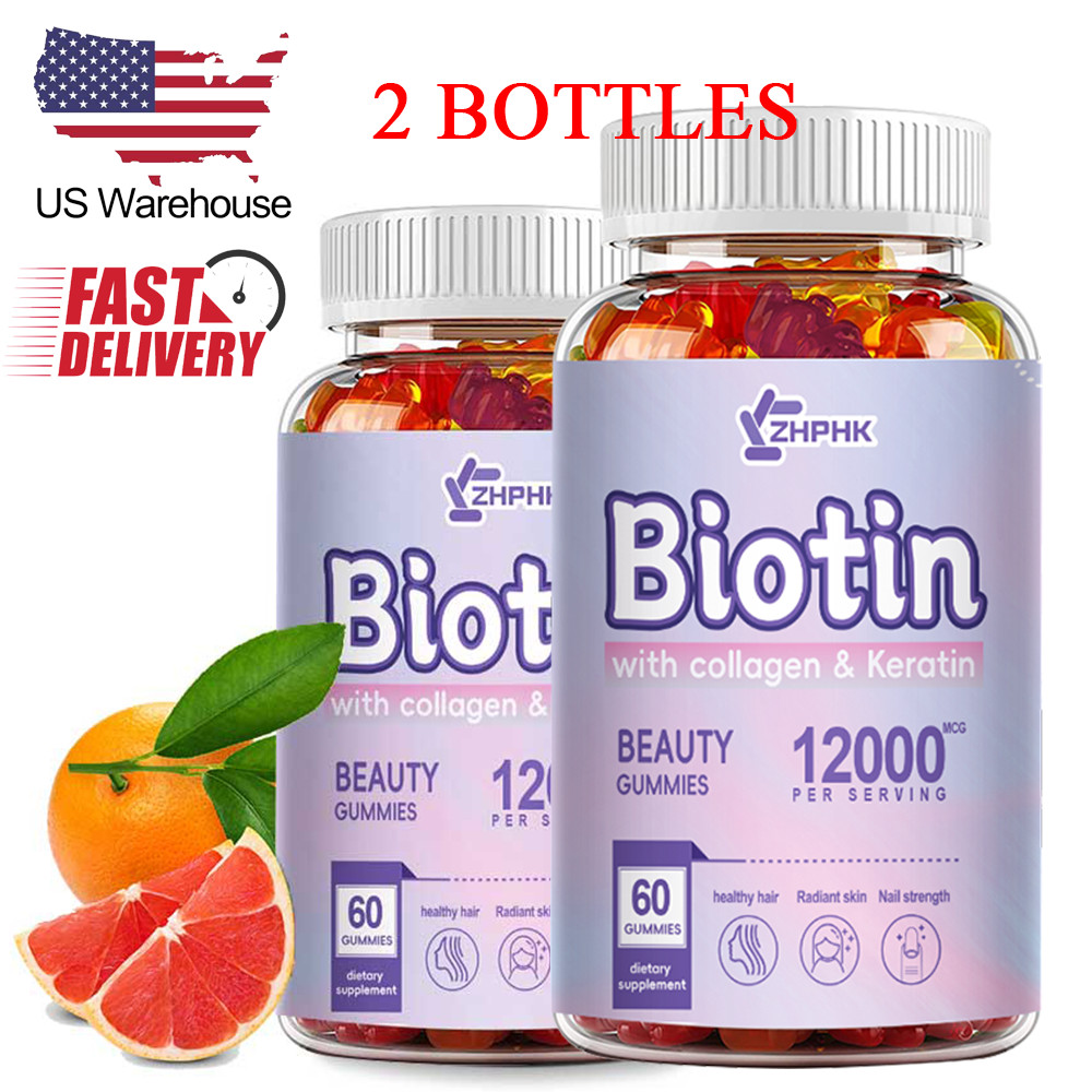 Biotin Collagen Peptide Supplements with Vitamin D for Hair Skin Nails 2 Pack