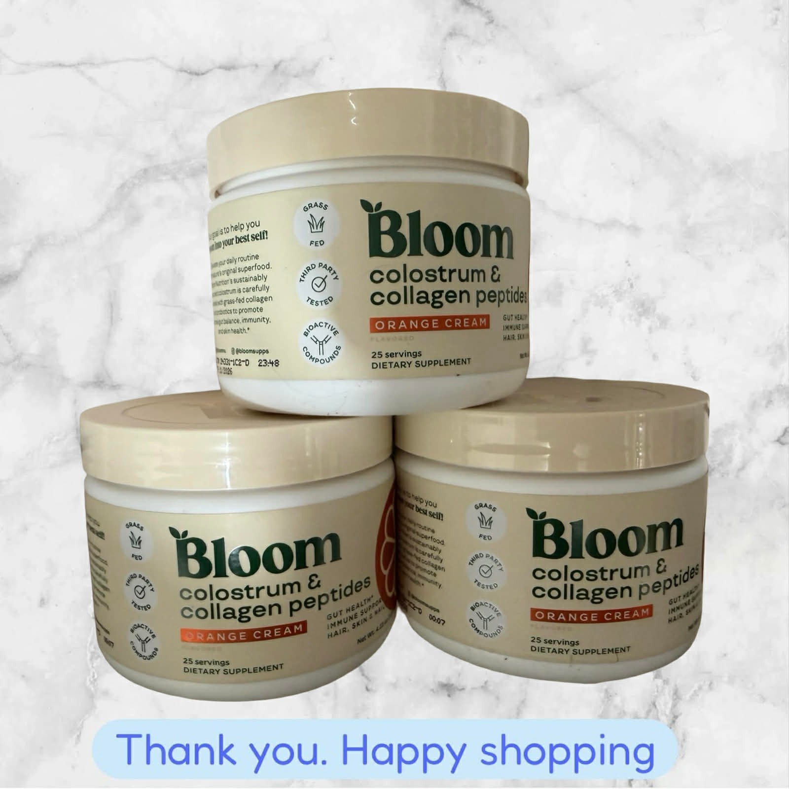 FOR 3 Bloom Colostrum & Collagen Peptides Orange Cream Gut Health 4.23 Oz NEW