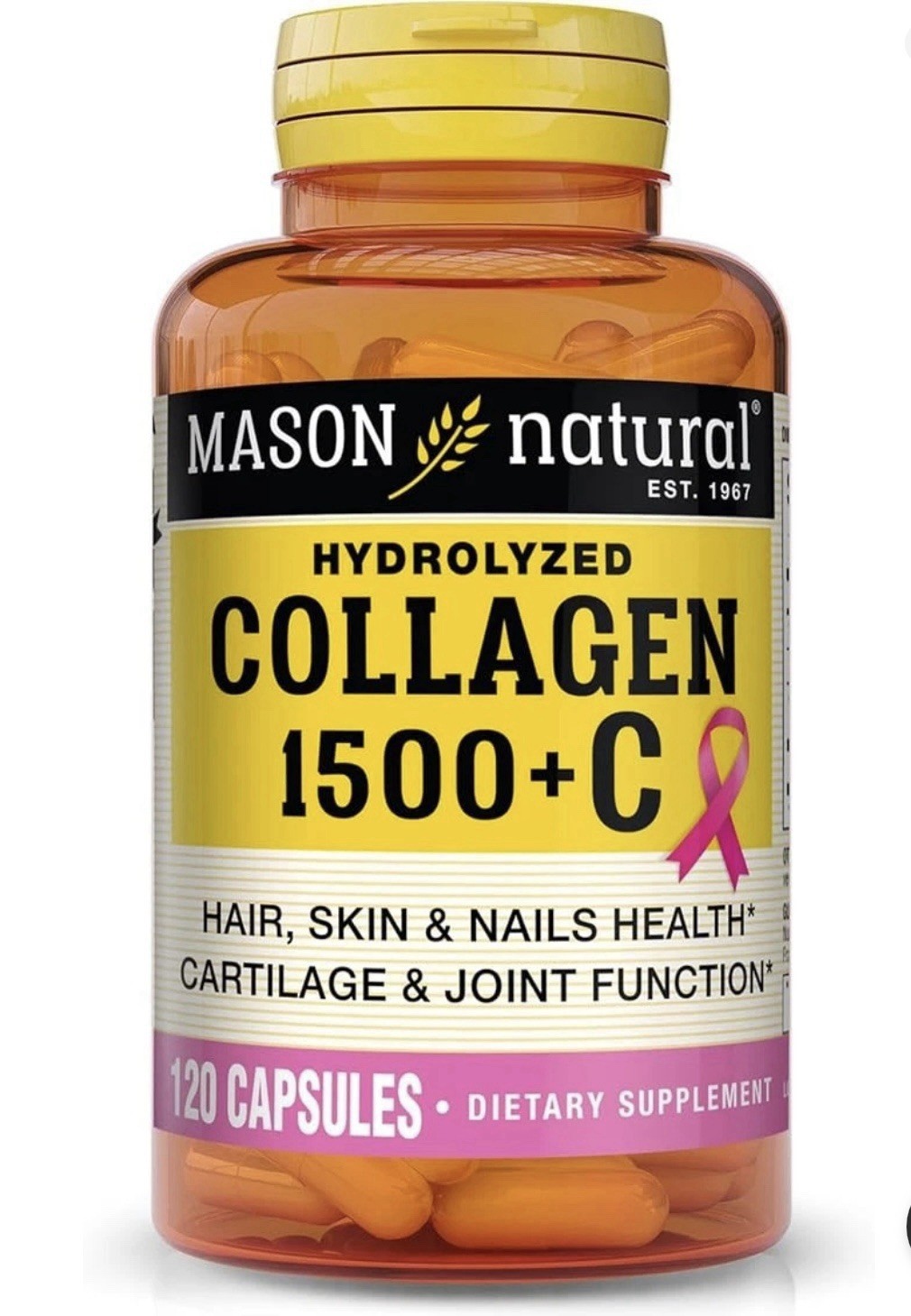 Mason Natural Collagen 1500 Plus Biotin  Vitamin C 120 Capsules Egg-Free, Fish