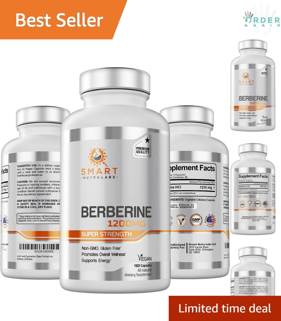 Berberine HCL Capsules 100mg  Gluten Free Non-GMO 180 Count Supplement