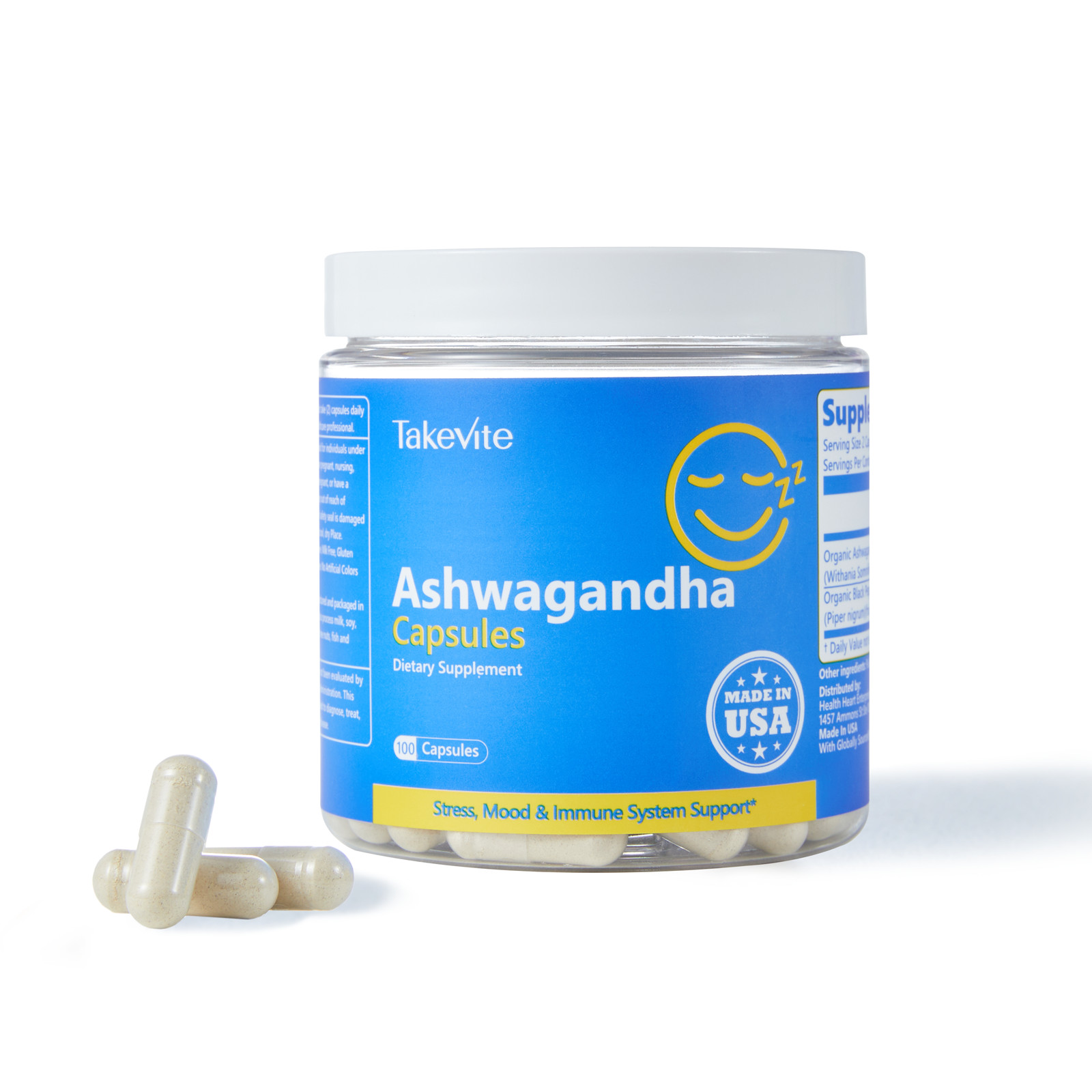 Ashwagandha Capsules 60ct 1300mg w/ Black Pepper Root Powder for Men & Women