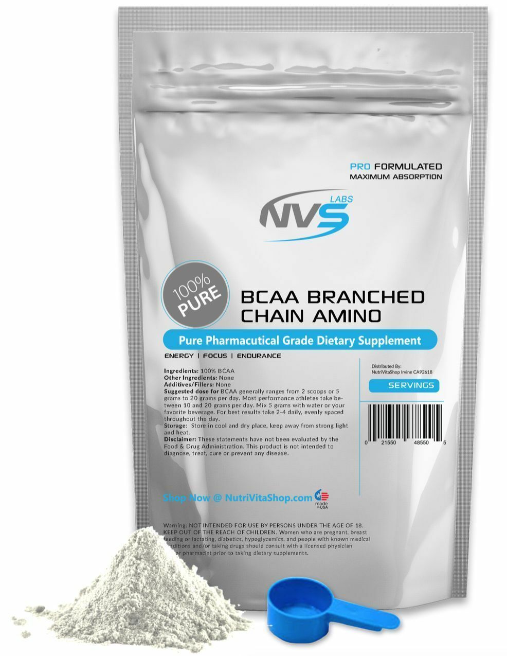 NVS 100% BRANCHED CHAIN AMINO ACIDS POWDER KOSHER – BCAA FREE FORM VEGAN NONGMO