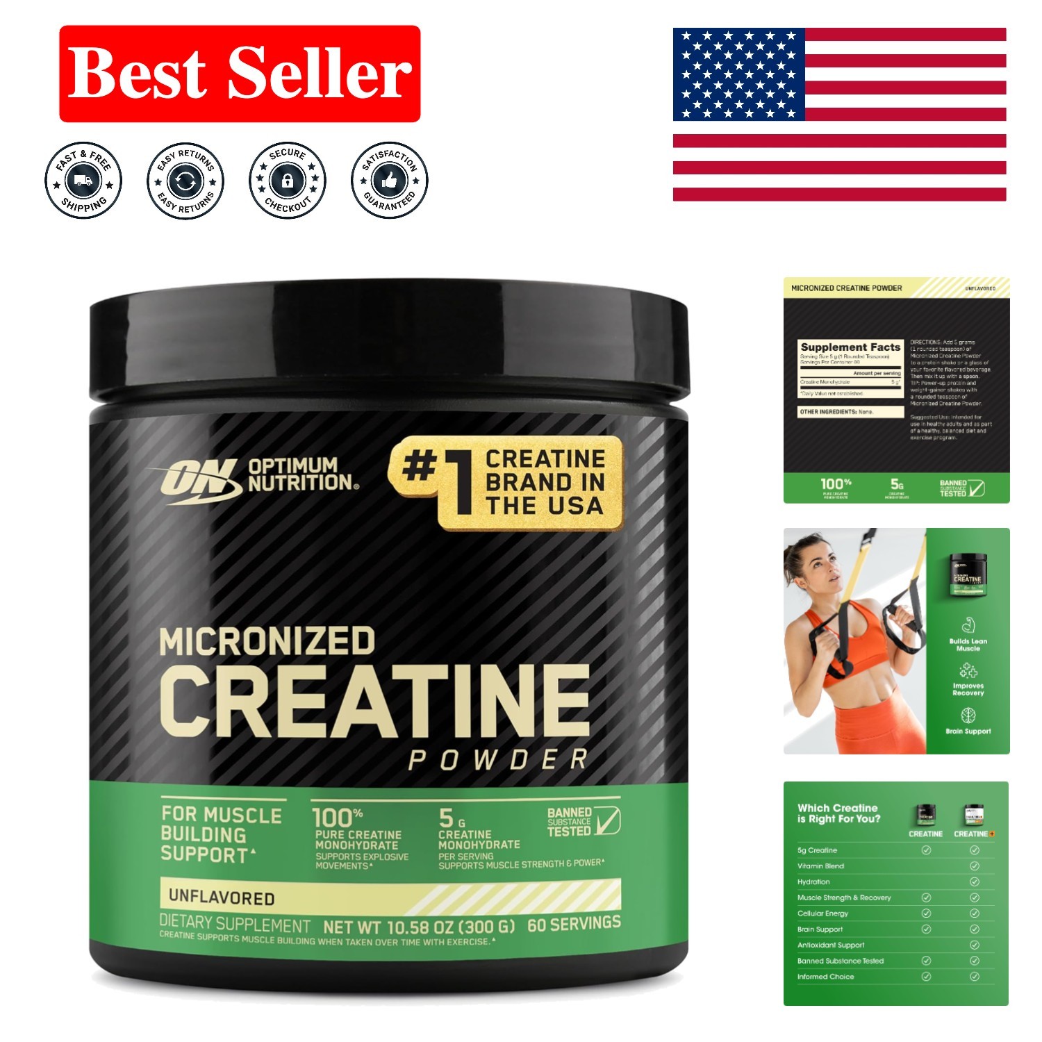 High-Potency 300g Creatine Monohydrate – Supports Strength & Energy, 60 Servings