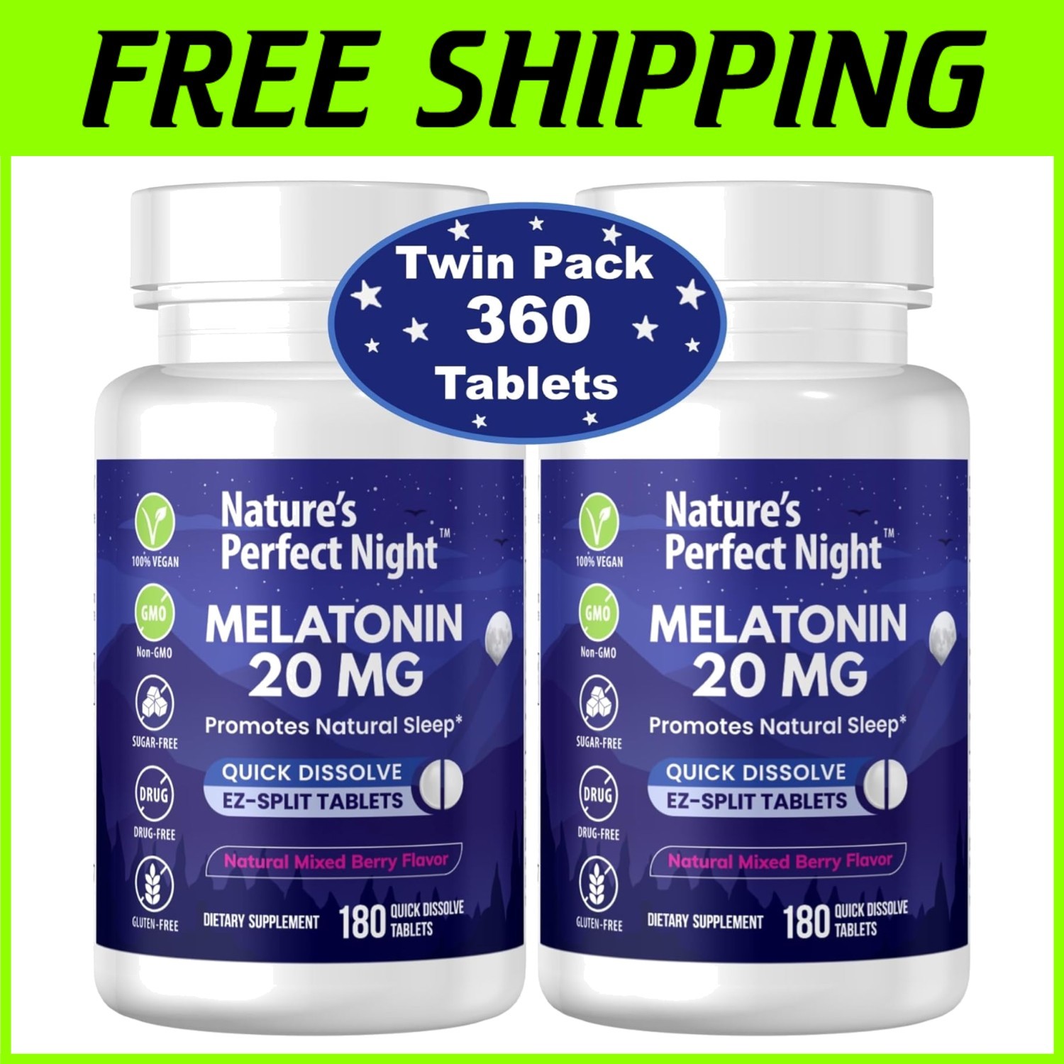 2-Pack Melatonin 20mg  Tablets Gluten-Free