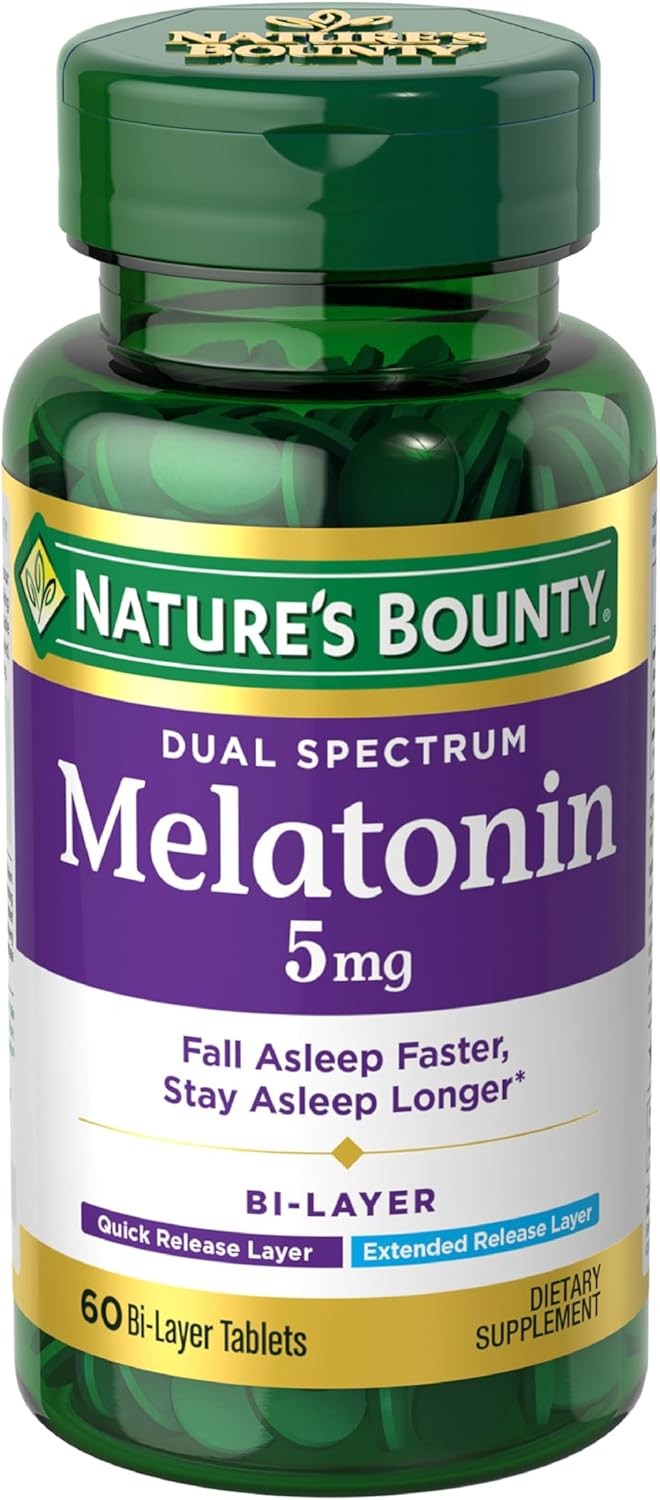 Nature’s Bounty Melatonin 5mg Dual Spectrum, 100% Drug Free Sleep Supplement,