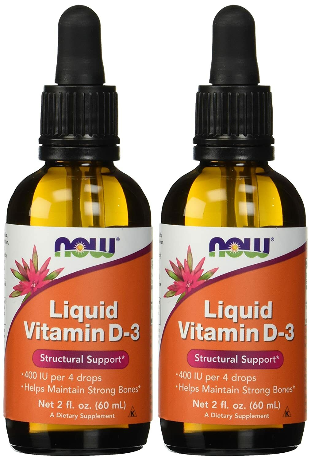 NOW Foods Vitamin D-3 Liquid, 2 fl. oz. (2 Pack) Helps Maintain Strong Bones
