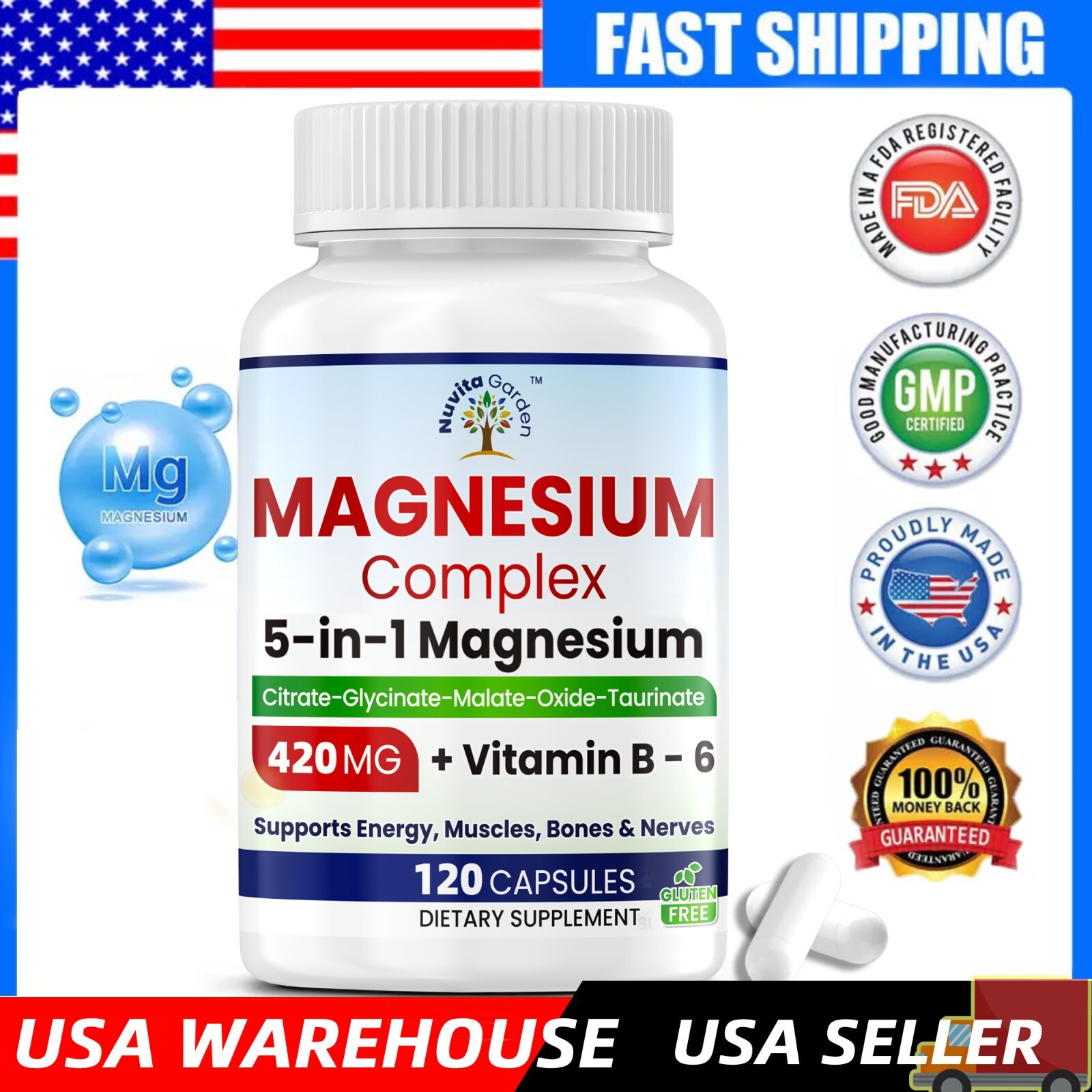 Magnesium Complex Supplement 420mg – Maximized Absorption Chelated Magnesium