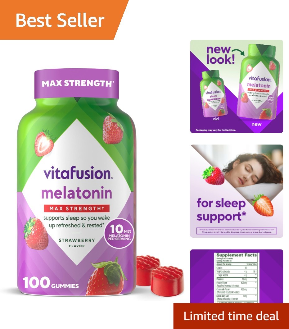Natural Strawberry Flavor Melatonin Gummies – 100 Count, Gluten Free Sleep Aid