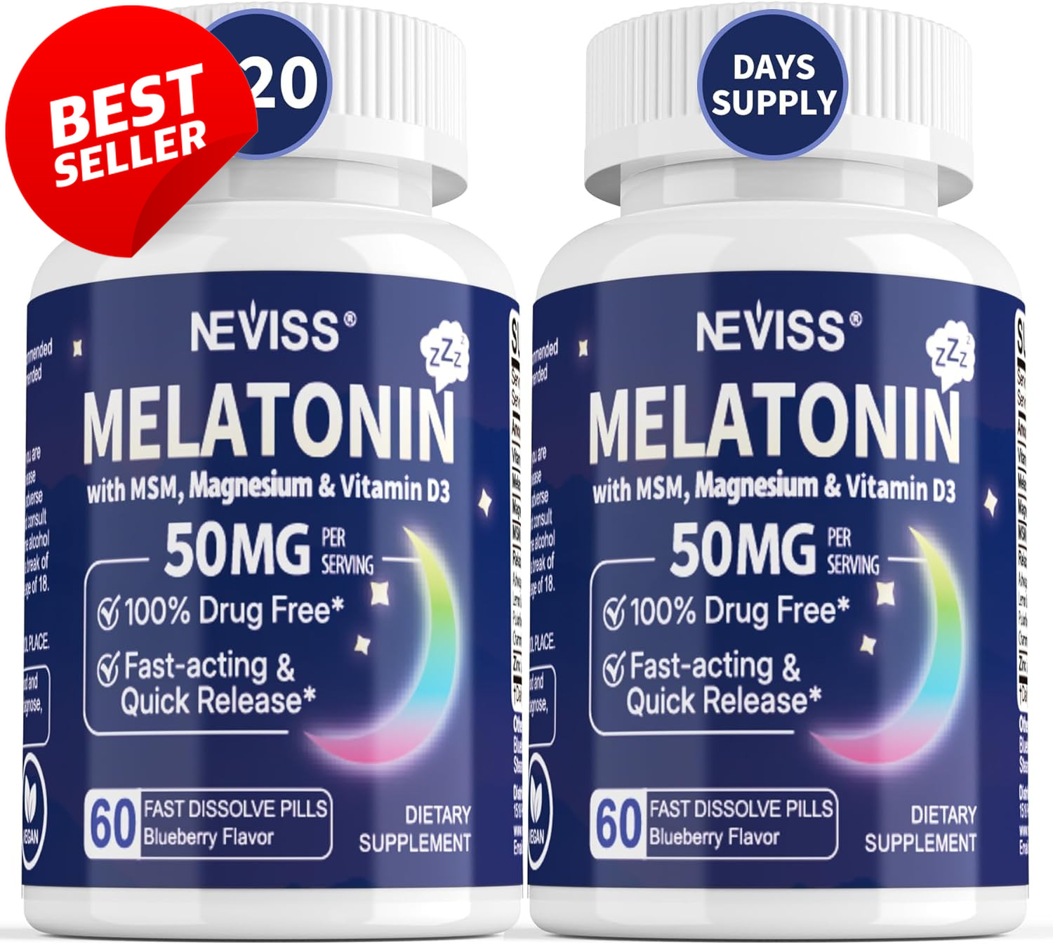 Melatonin 50mg Extra Strength 9-in-1 Fast Dissolve Vegan Sleep Aid 120 Tabs – US