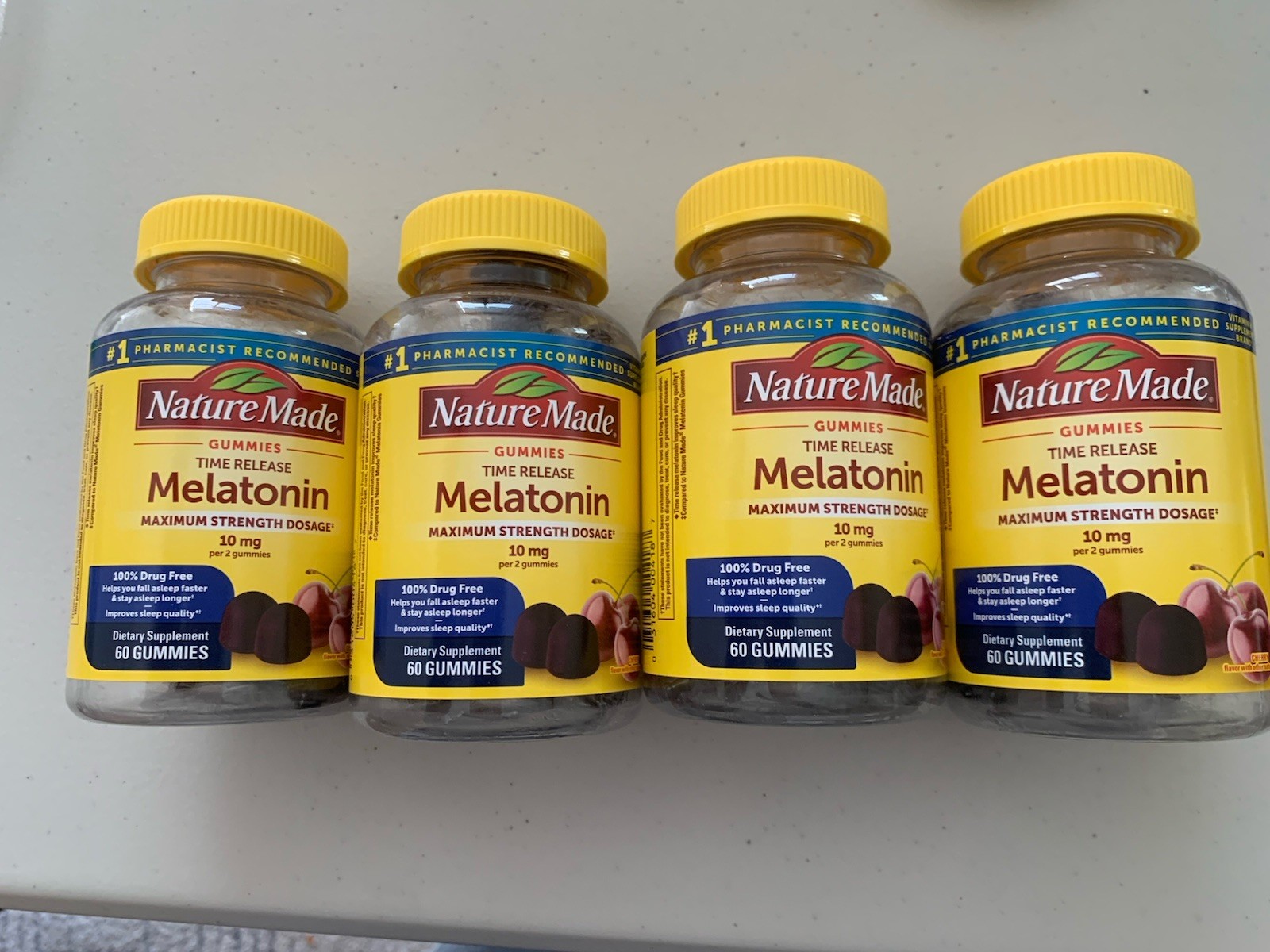 Nature Made 10mg Melatonin Cherry Flavor 60 Gummies  4 Bottles
