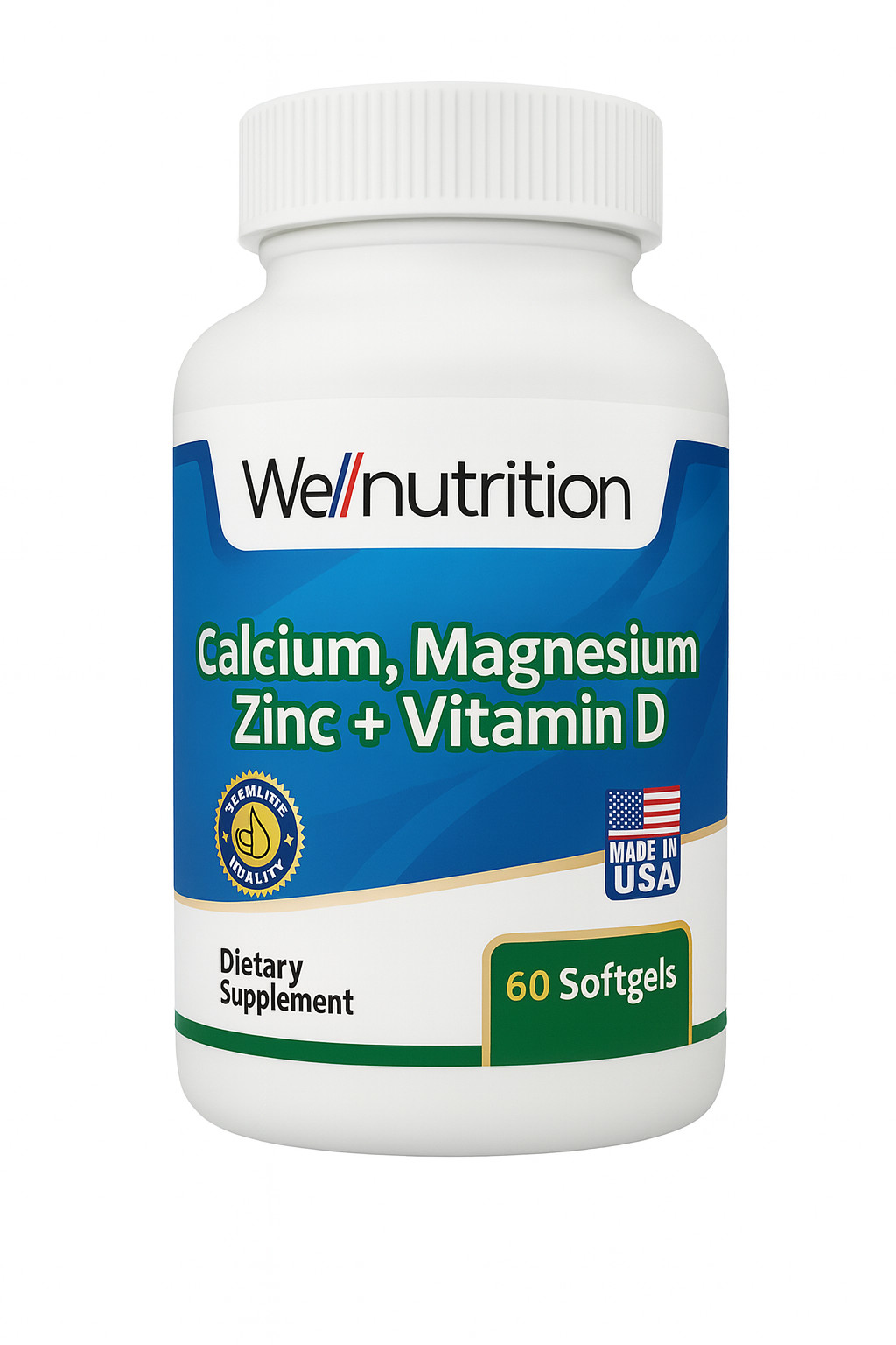 Calcium Magnesium Zinc Vitamin D | Bone, Muscle & Immune Support | 60 softgels