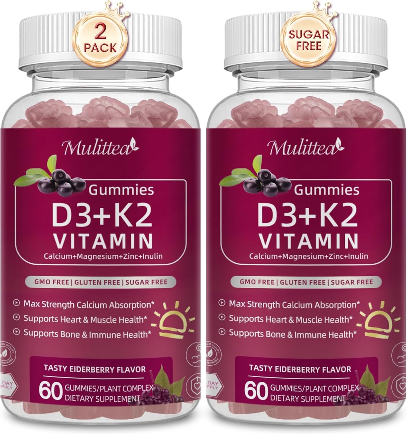 2Pack Vitamatic Vitamin D3 K2 Gummies – 60 Count – Supports Healthy Bone Heart