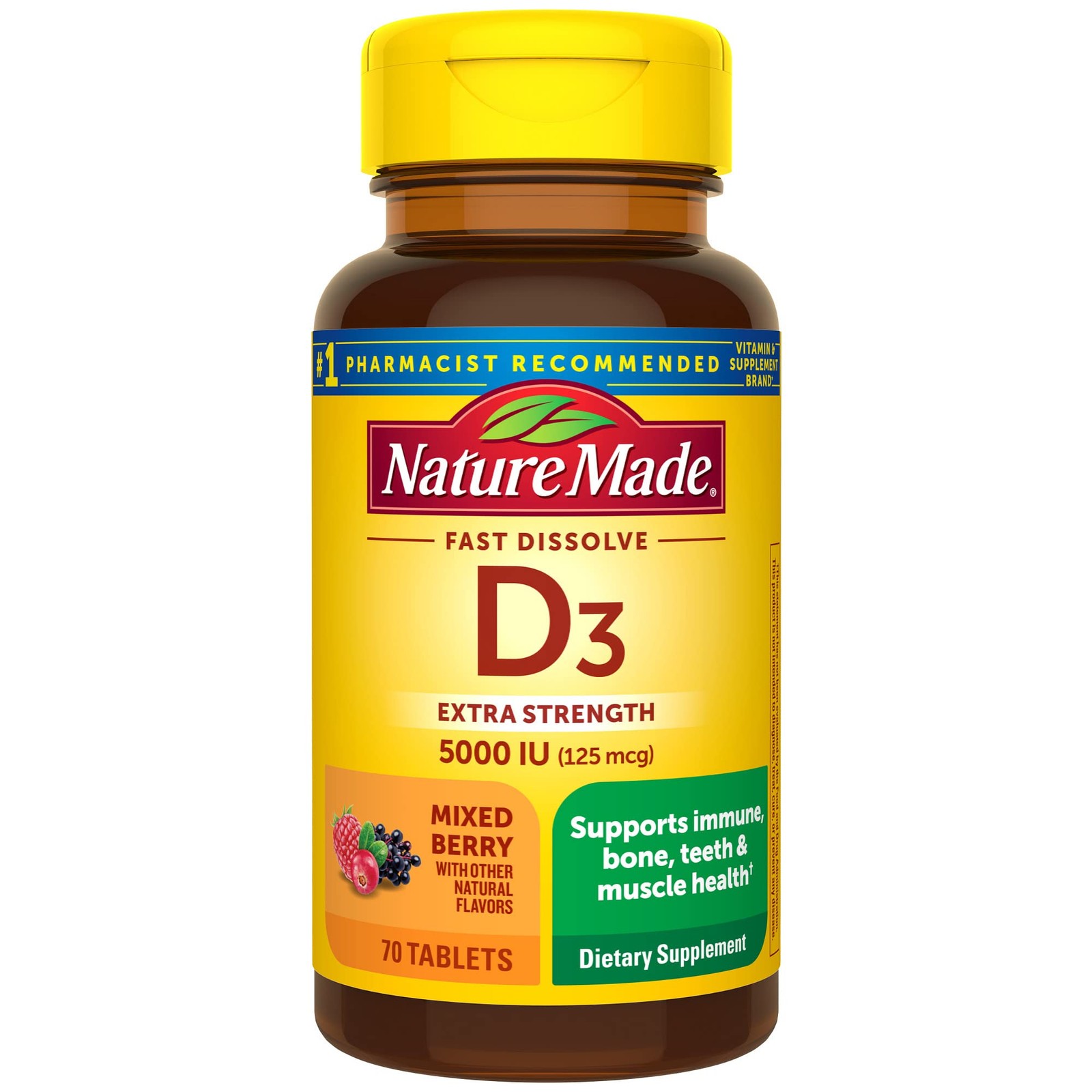 Nature Made Extra Strength Vitamin D3 5000 IU Fast Dissolve Tablets Berry Flavor