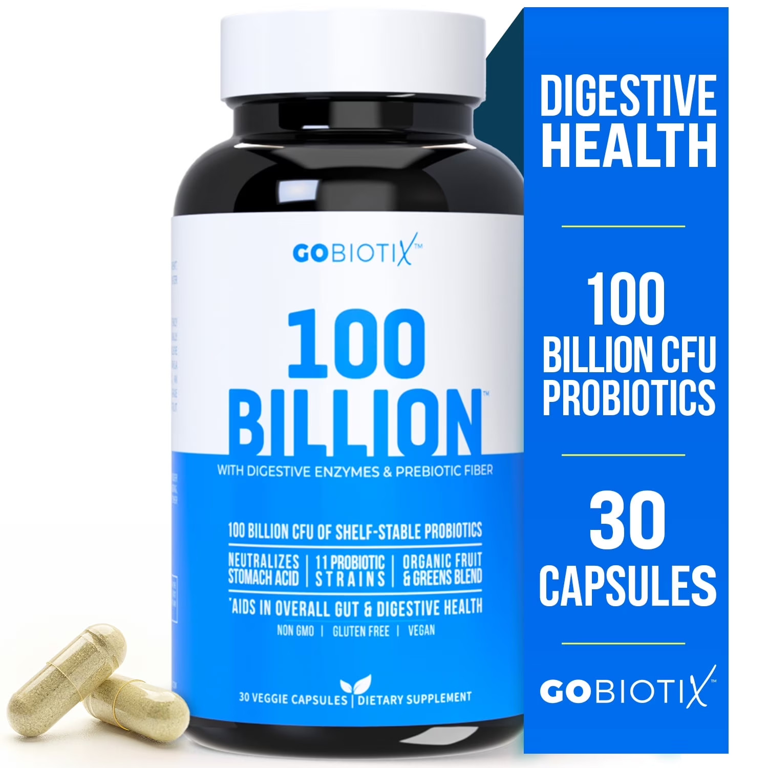 Gobiotix Probiotic 100 Billion CFU, Probiotics for Digestive Health & Prebiotics