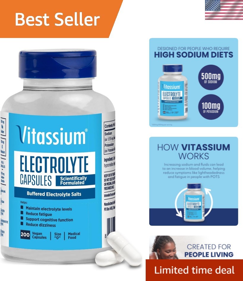 High Sodium Electrolyte Capsules – 500mg Sodium, 100mg Potassium, 200 Count