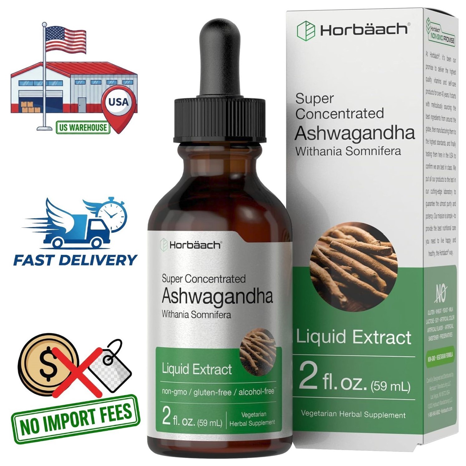 Ashwagandha Root Liquid Extract 2 fl oz (59 mL) Withania Somnifera, Alcohol-Free