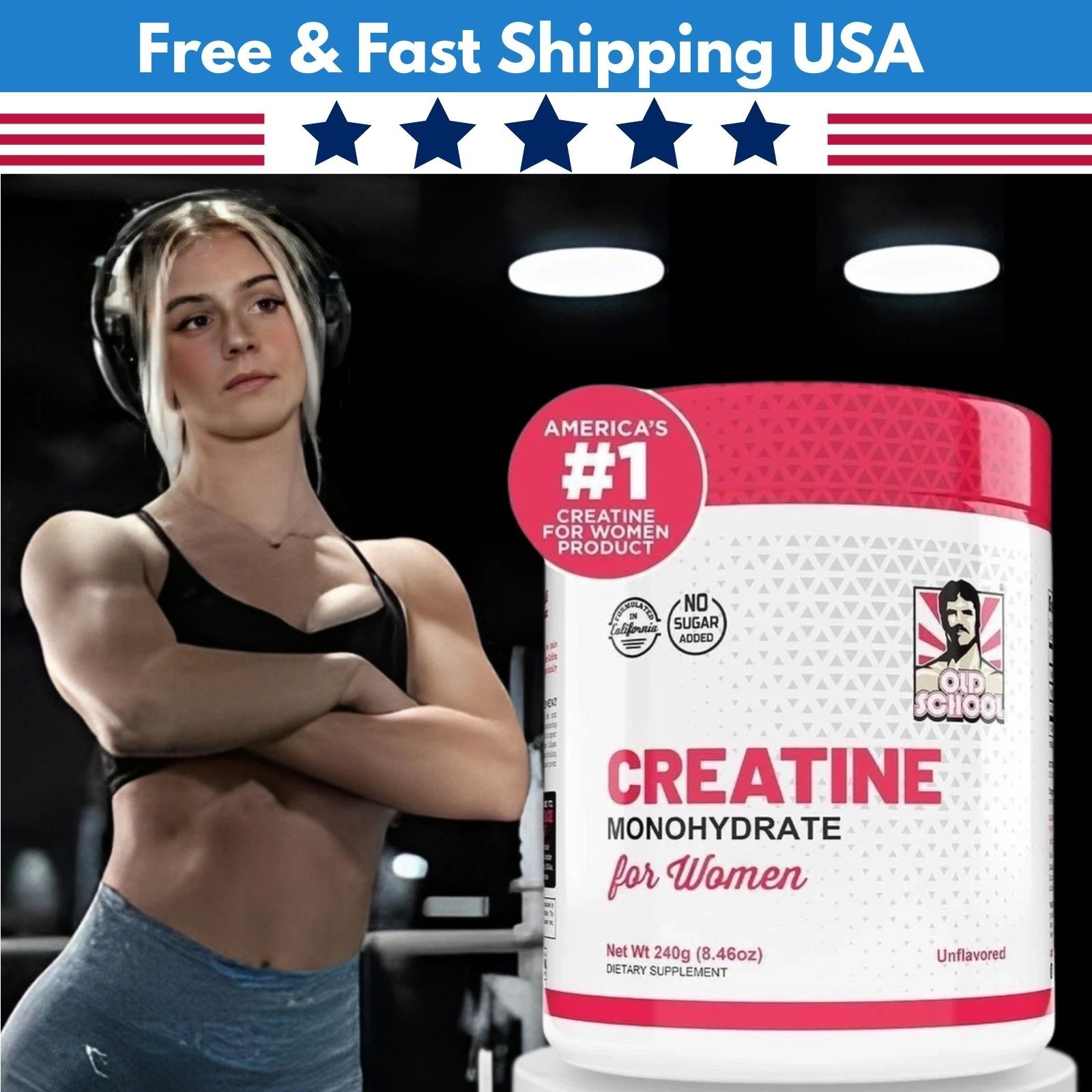 Creatine Monohydrate 5000mg for Women 2g Collagen & 1g BCAA – 240g (2 Packs)*/