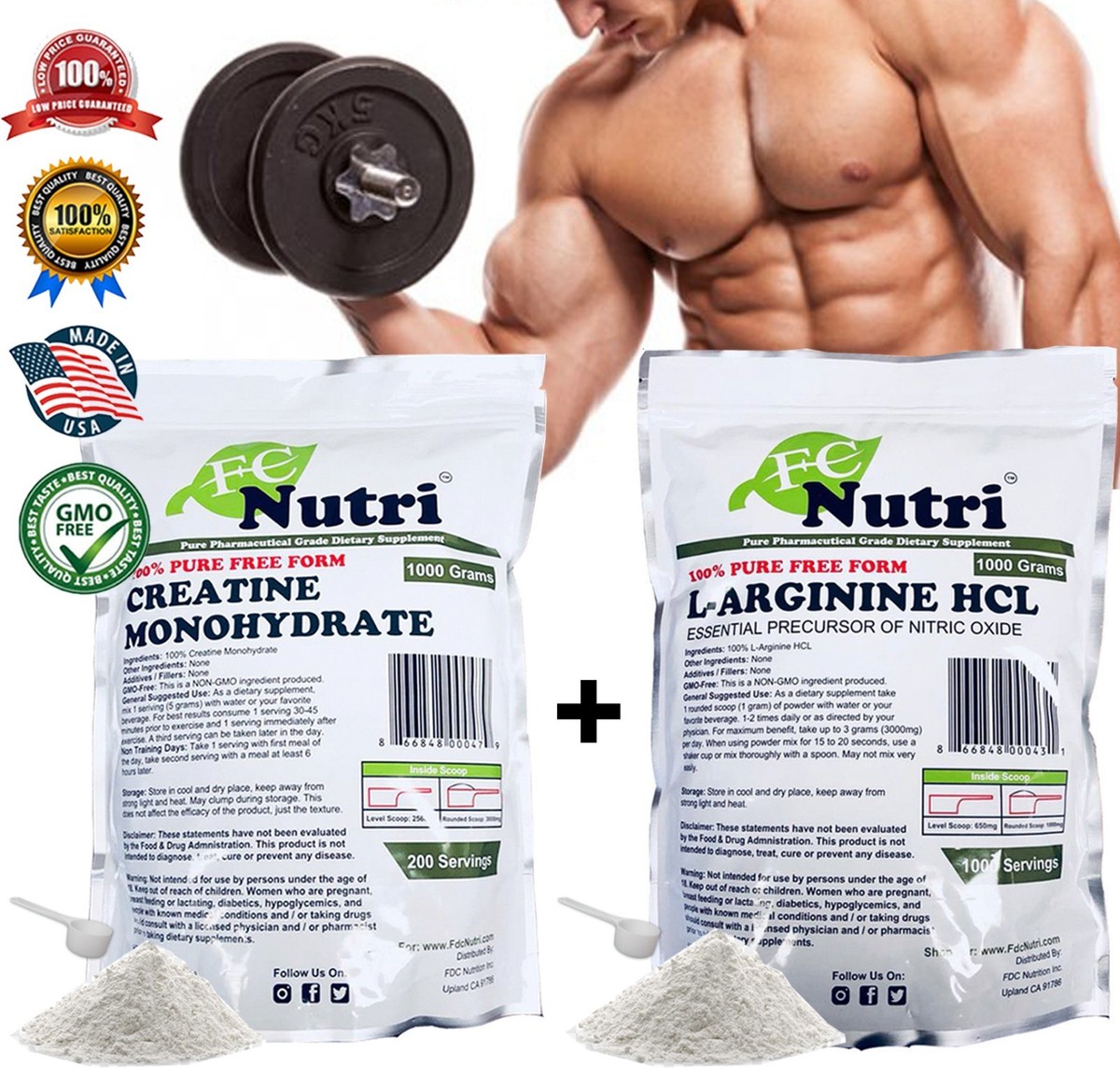 Creatine Monohydrate Powder+Pea Protein+Arginine HCL Powder Bundle Nutrition