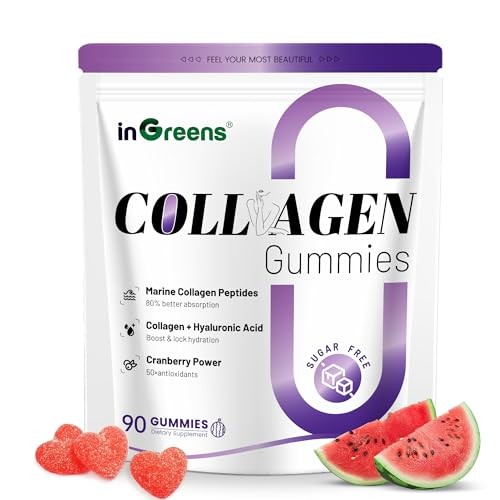 inGreens Collagen Peptides Gummies 5000mg Marine Collagen 90 Count Sugar Free