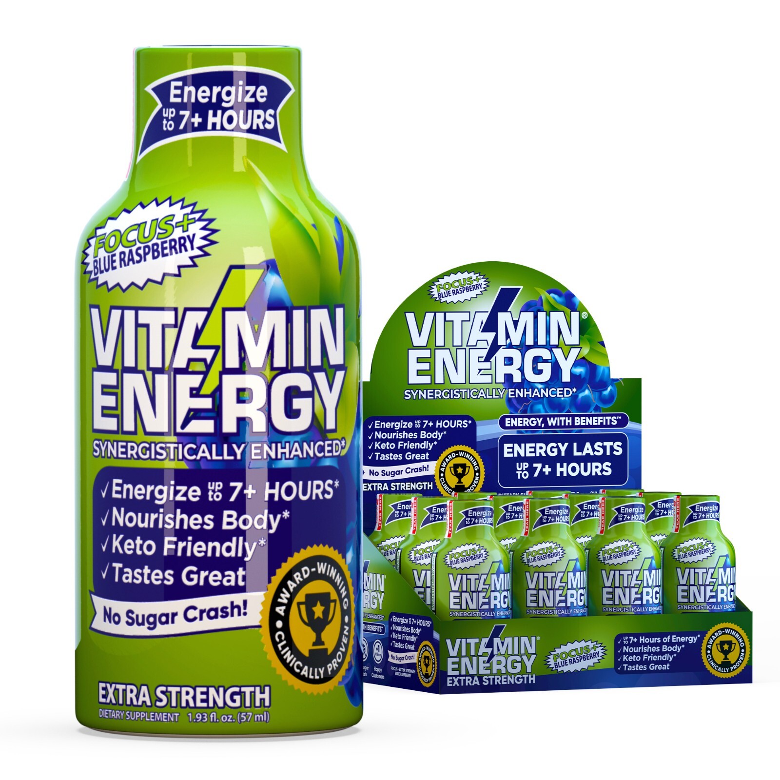 (12 Pack) Vitamin Energy® Focus+ Blue Raspberry Energy Shots, Clinically Proven
