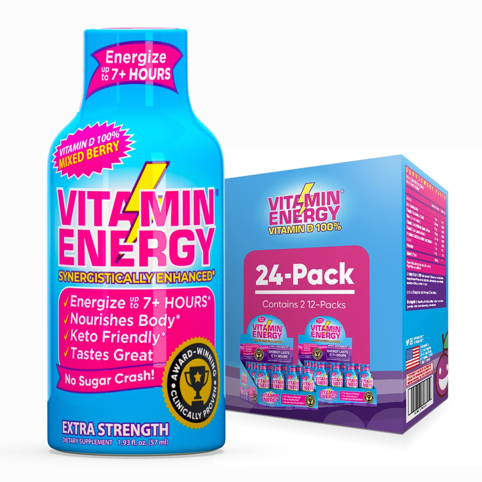 (24 Pack) Vitamin Energy® Vitamin D 100% Berry Energy Shots, Clinically Proven