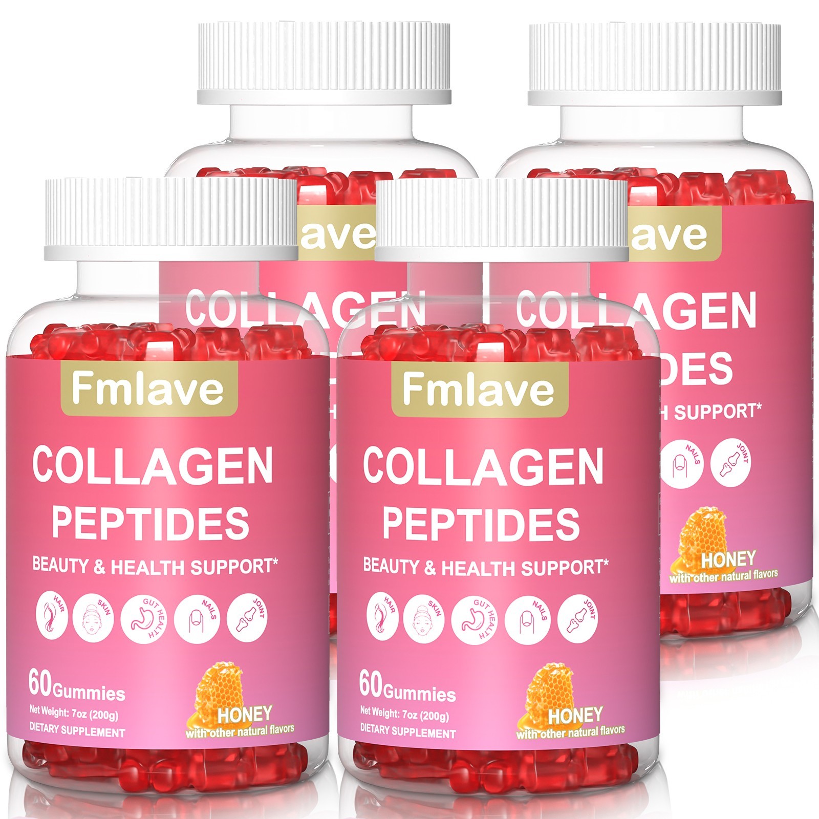 (4 Pack) Collagen Gummies for Hair Skin and Nail, Premium Collagen Supplement US