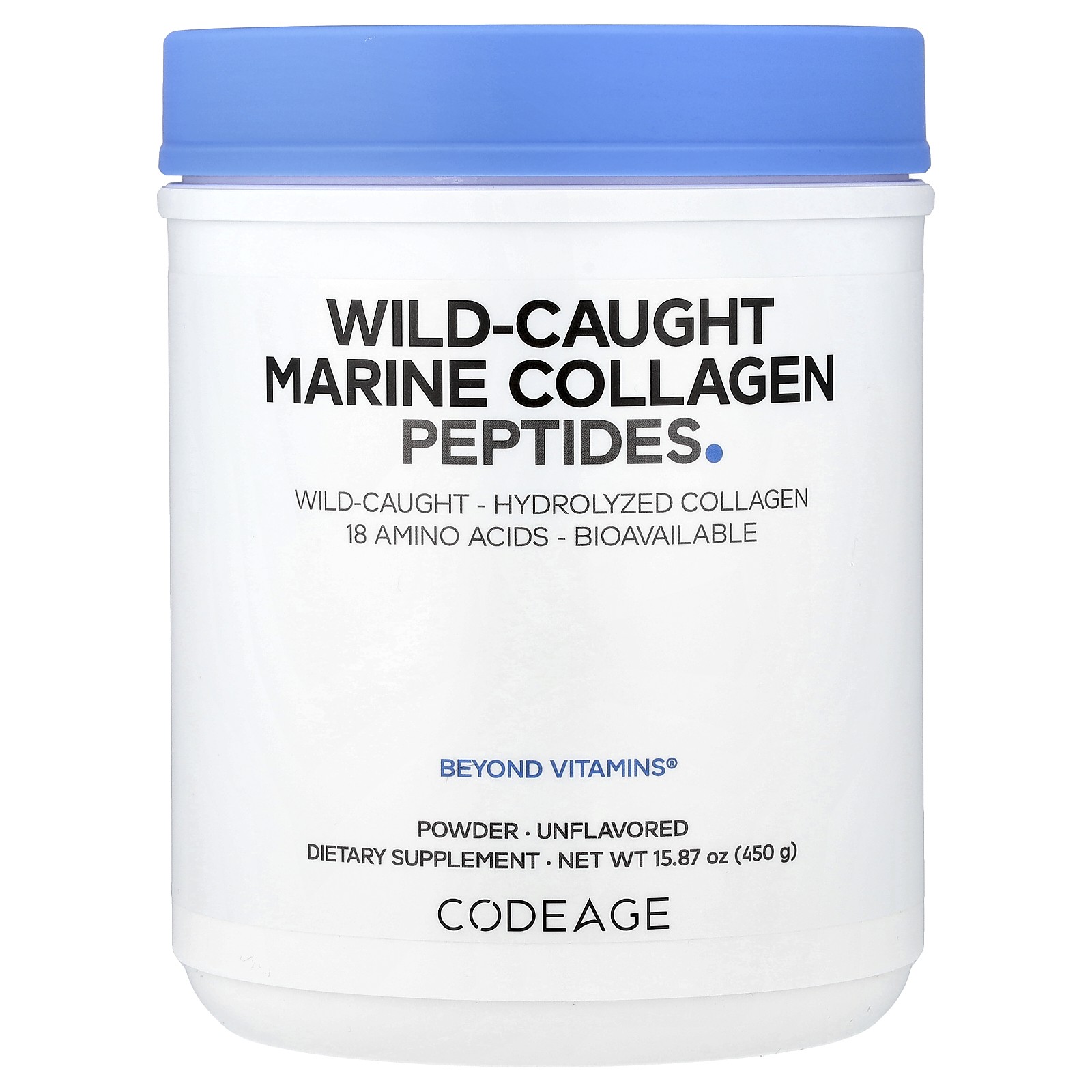 Wild-Caught Marine Collagen Peptides Powder, Unflavored, 15.87 oz (450 g)