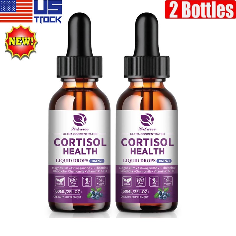 2x60ml Cortisol 10-IN-1 Supplement Liquid with Magnesium Ashwagandha L-Theanine