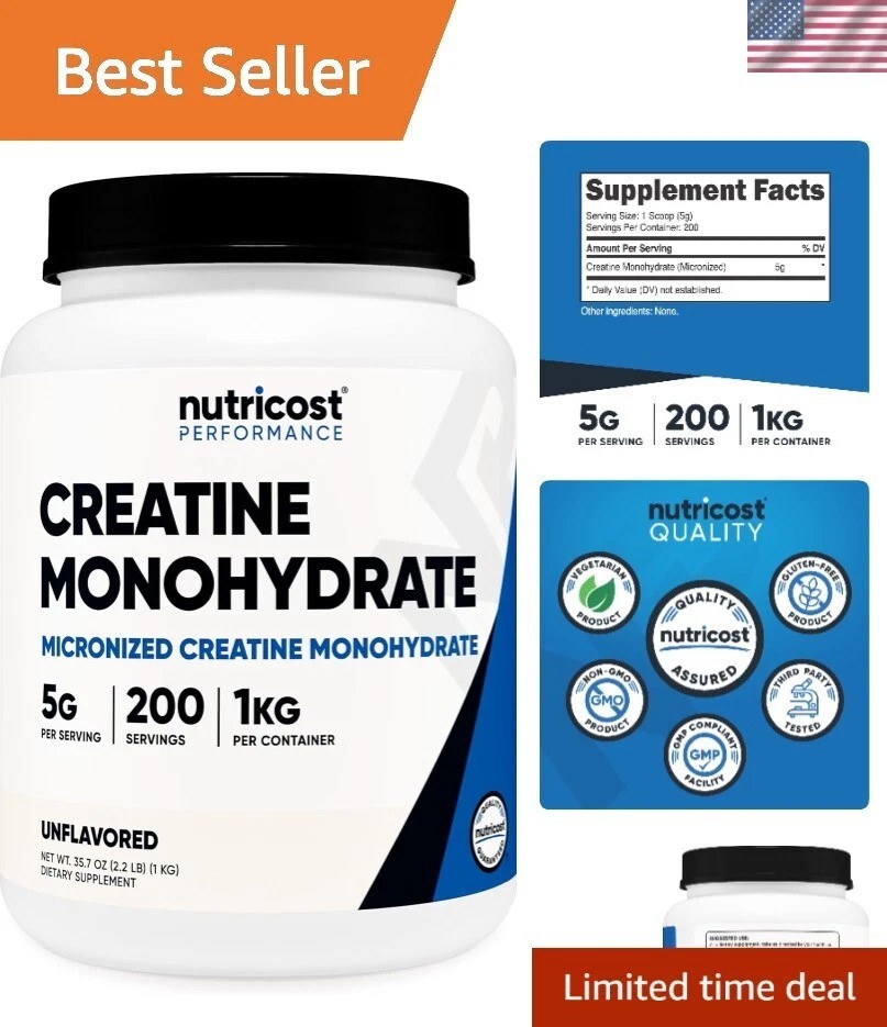 200 Servings of Non-GMO Creatine Monohydrate Powder – Unflavored Muscle Enhancer