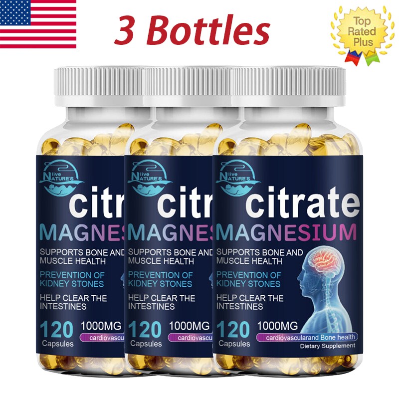 3 Packs Magnesium Citrate Capsules 1000mg, 360 Softgels – Vegetarian Gluten Free