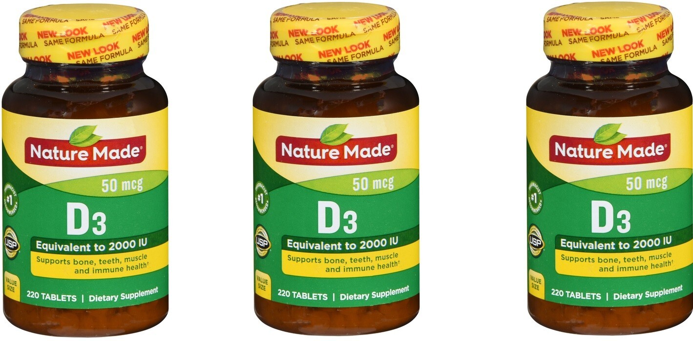 Nature Made Vitamin D3, 220 Tablets, Vitamin D 2000 IU (50 mcg) **3 Pack**