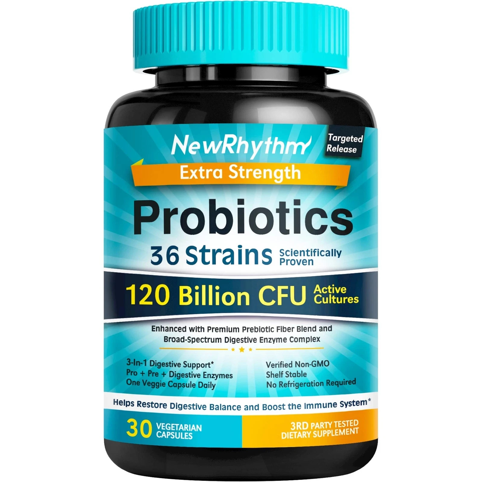 NewRhythm Probiotics 120 Billion CFU 36 Strains 3-in-1 Probiotics for Digesti…