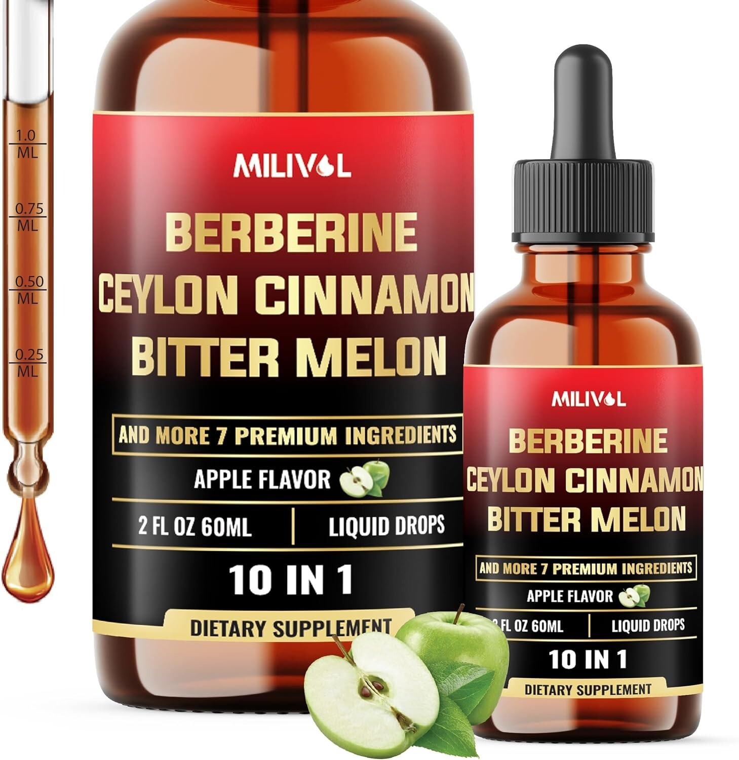 10In1 Liquid Drops Berberine with Ceylon Cinnamon Bitter Melon Turmeric Ginger G