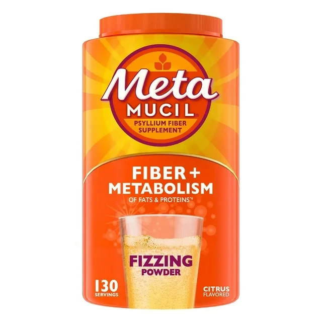 MetaMucil Psyllium Fiber Sparkling Powder, 130 Doses, B12, C&D,  Citrus 10/2026