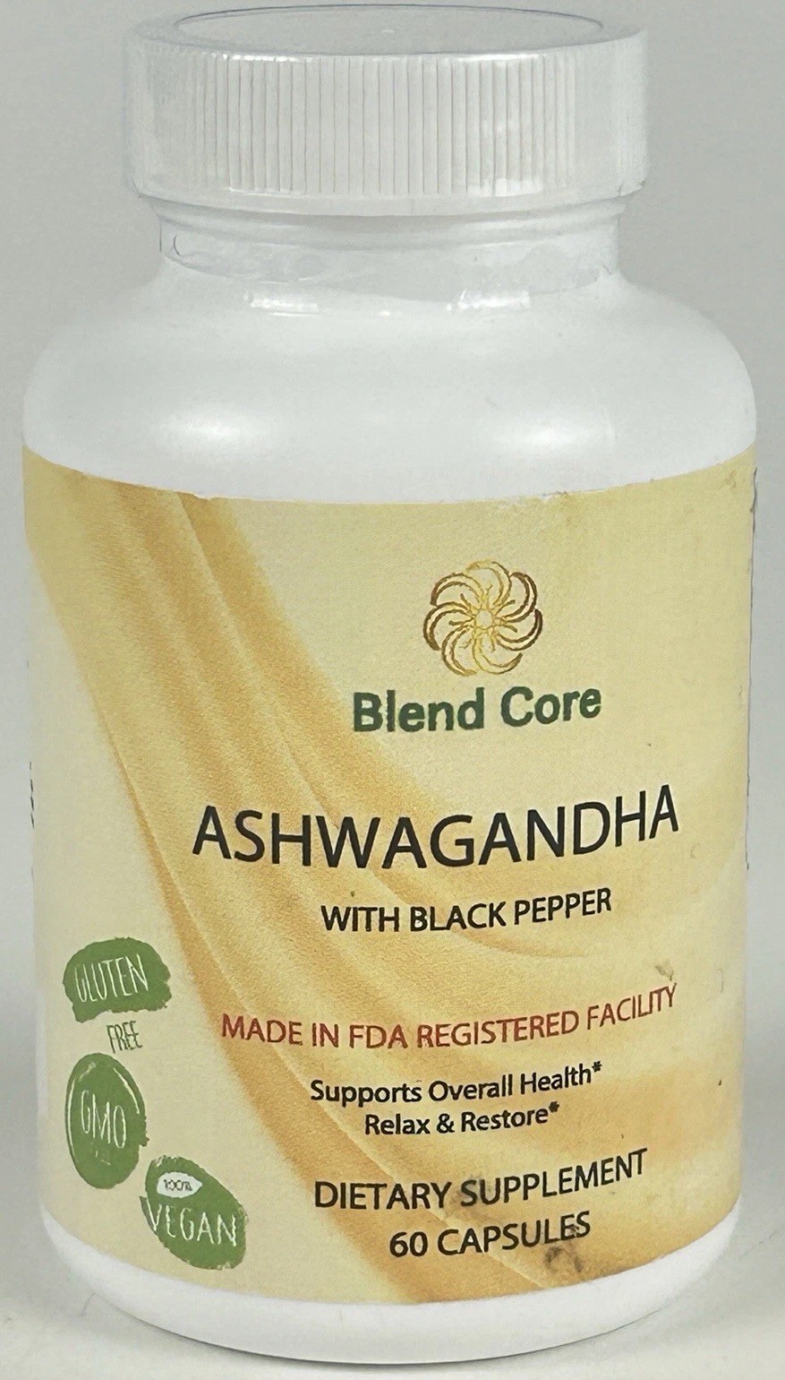 Ashwagandha and Organic Black Pepper Vegan Gluten Free Non GMO 60 Capsules